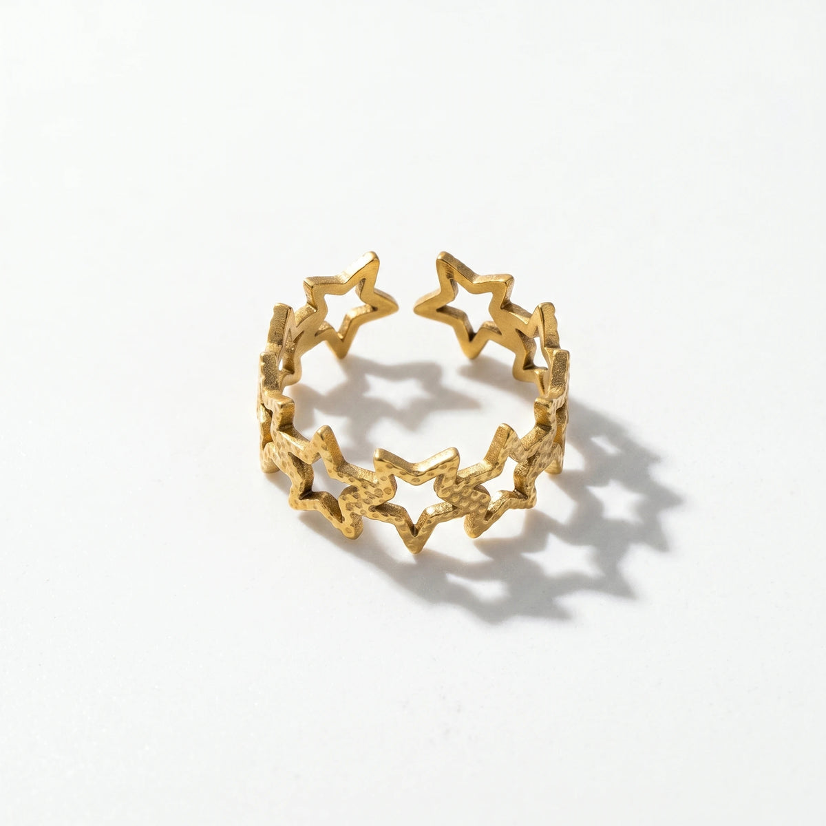 QIAOREN 13076-80 5Pcs 18K Gold Plated Stainless Steel Open Ring Set, Adjustable Stackable Flower & Heart Finger Rings
