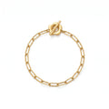 QIAOREN 13971 Stainless Steel Paperclip Chain Bracelet Gold Flower Toggle Clasp Minimalist Charm Bracelet for Women