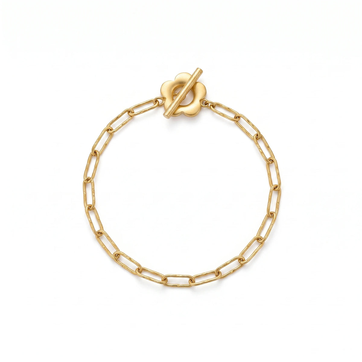 QIAOREN 13971 Stainless Steel Paperclip Chain Bracelet Gold Flower Toggle Clasp Minimalist Charm Bracelet for Women