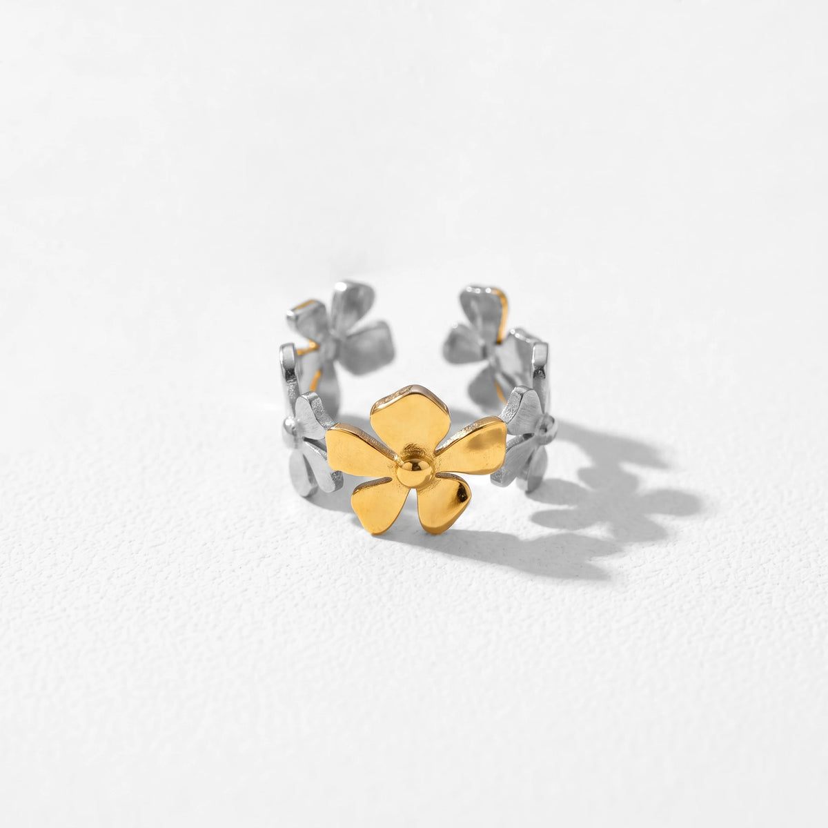 QIAOREN 12943-47 18K Gold Plated 316L Stainless Steel Two Tone Snake Star Adjustable Rings Set Tarnish Free Waterproof Jewelry