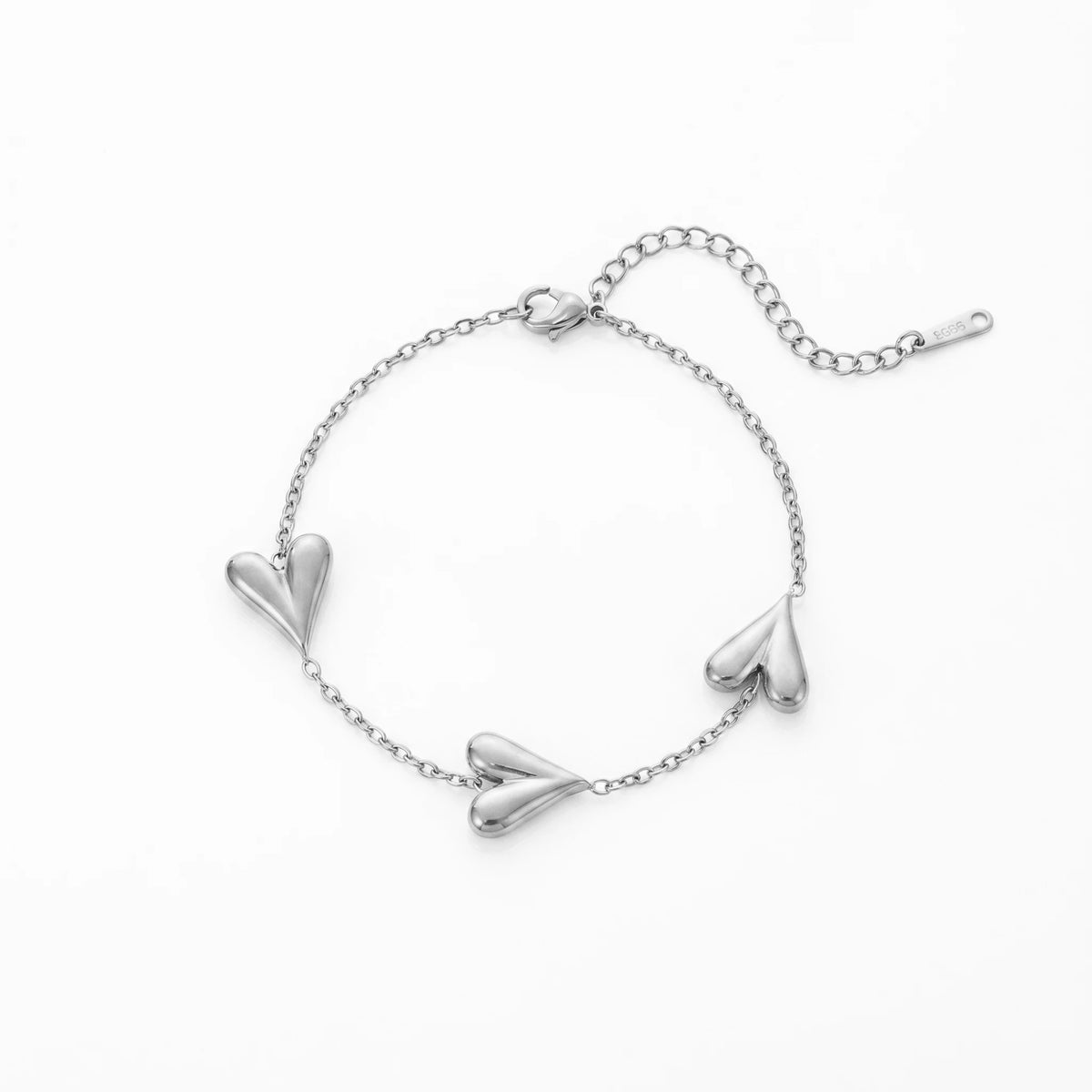 QIAOREN 12890 18K Gold Plated Puffy Heart Bracelet, Waterproof Tarnish Free Stainless Steel Heart Charm Bracelet for Women