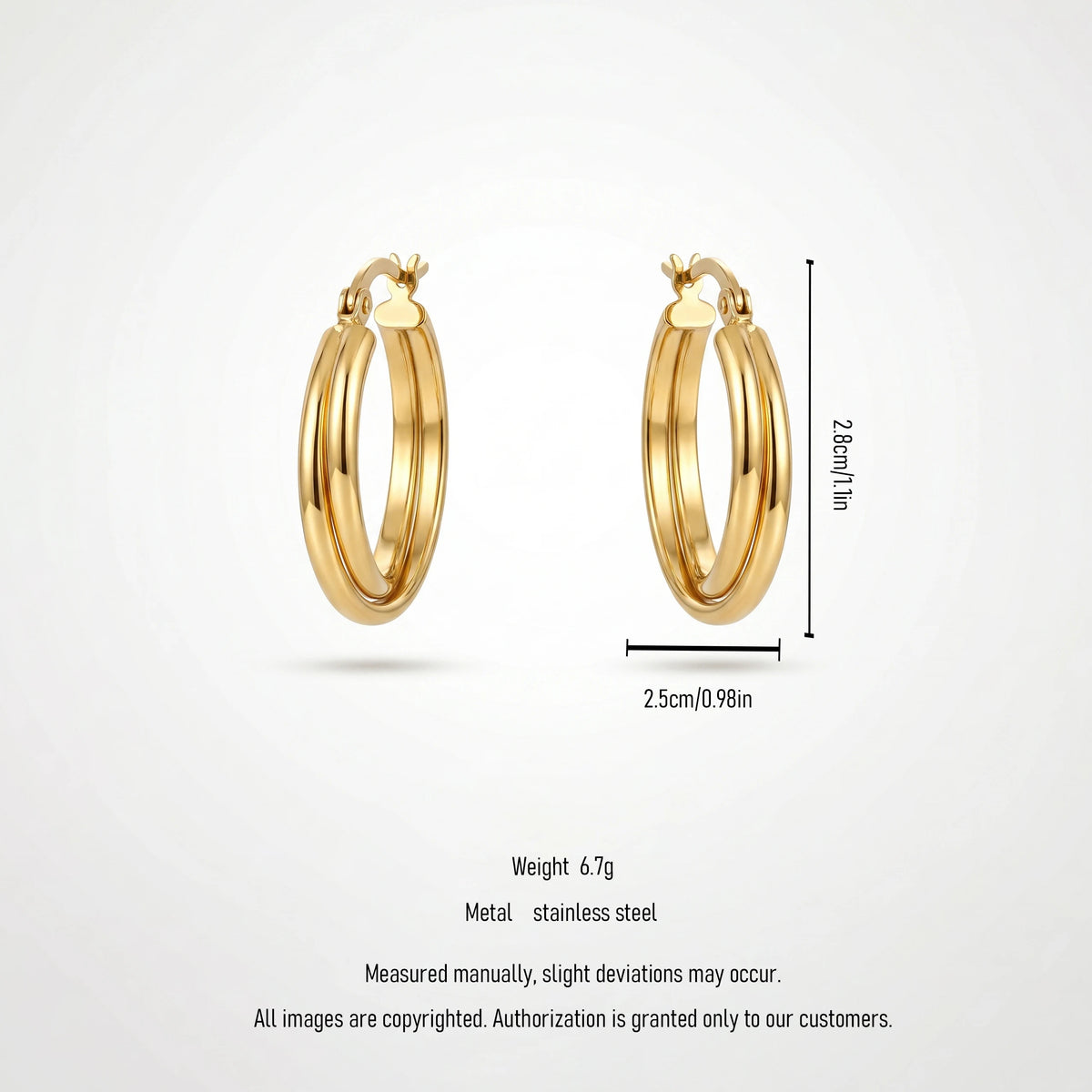 QIAOREN 12391 Trendy Double Row Hoop Earrings Gold Stainless Steel Layered Illusion Twin Band Parallel Large Hoops Women US EU