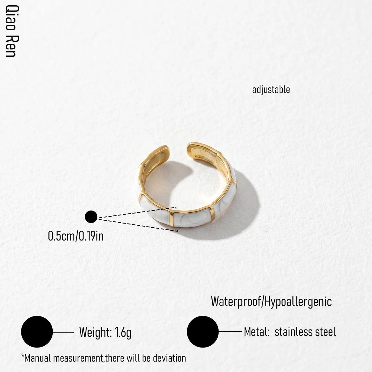 QIAOREN 14190-96 Daisy Pattern Open Ring Set, Multi Style Enamel Adjustable Stackable Ring Jewelry Gift for Daily Fashion