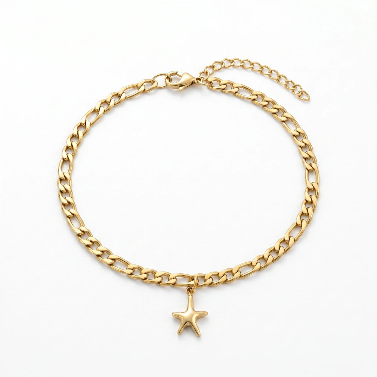 QIAOREN 11091 Stainless Steel Starfish Anklet Gold Chain Beach Style Waterproof Summer Foot Jewelry for Women Gift