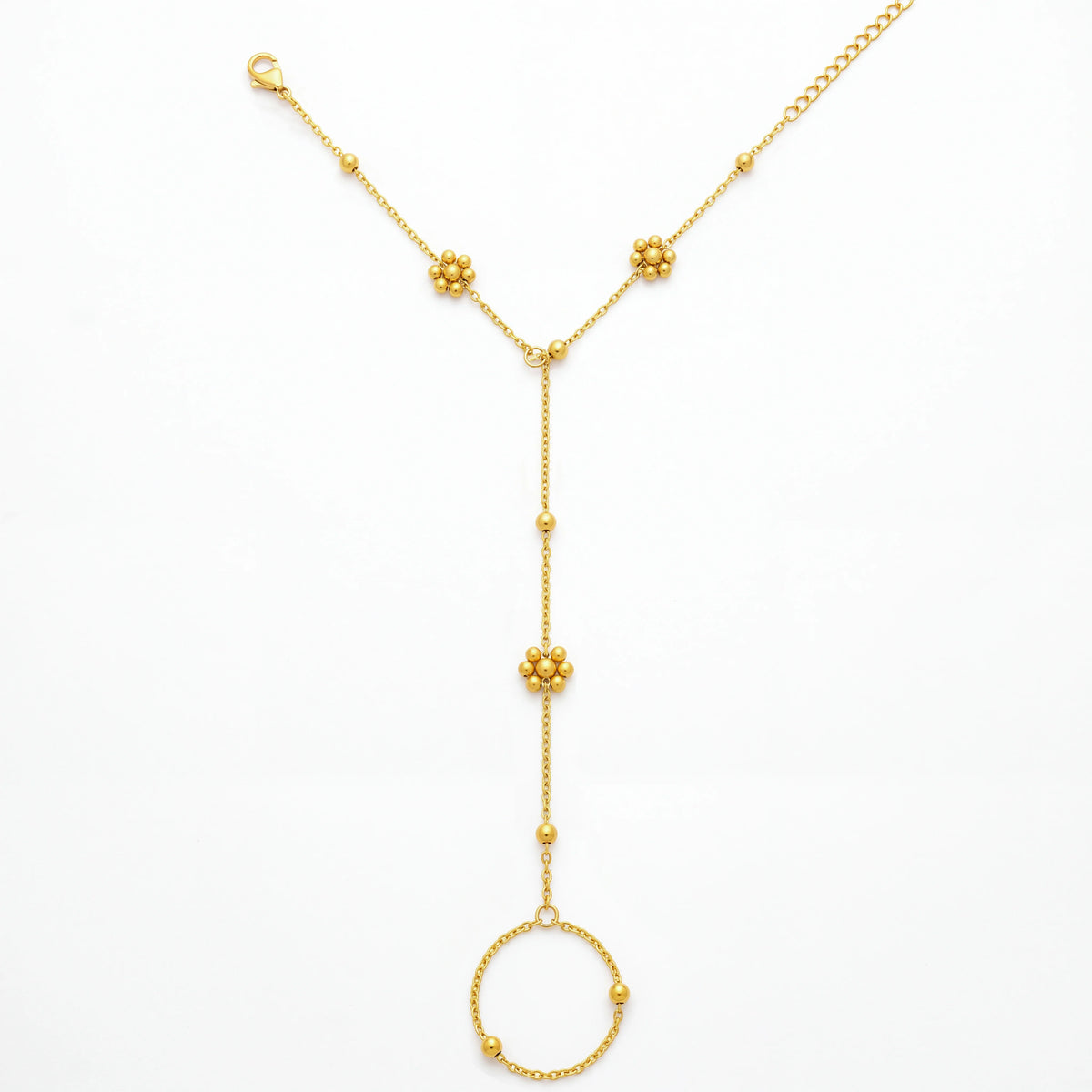 QIAOREN 10765 Gold Bead Flower Stainless Steel Hand Chain Bracelet  Slave Ring Bracelet for Women Party