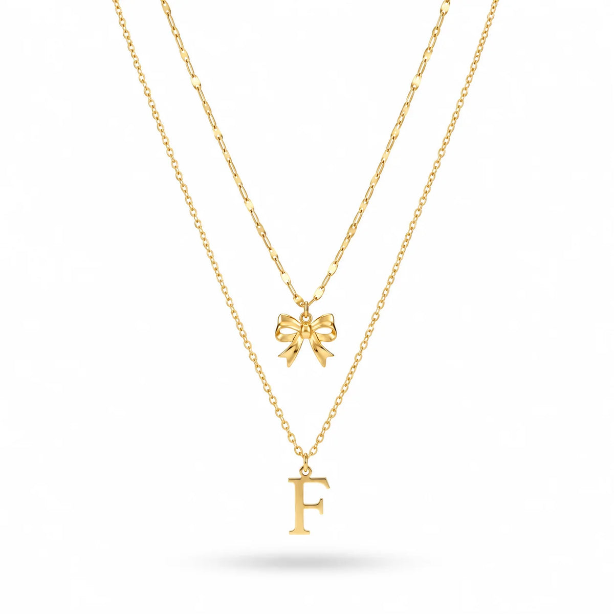 QIAOREN A-Z 26 Letter Bow Initial Necklace Stainless Steel Gold Silver Alphabet Pendant Custom Jewelry