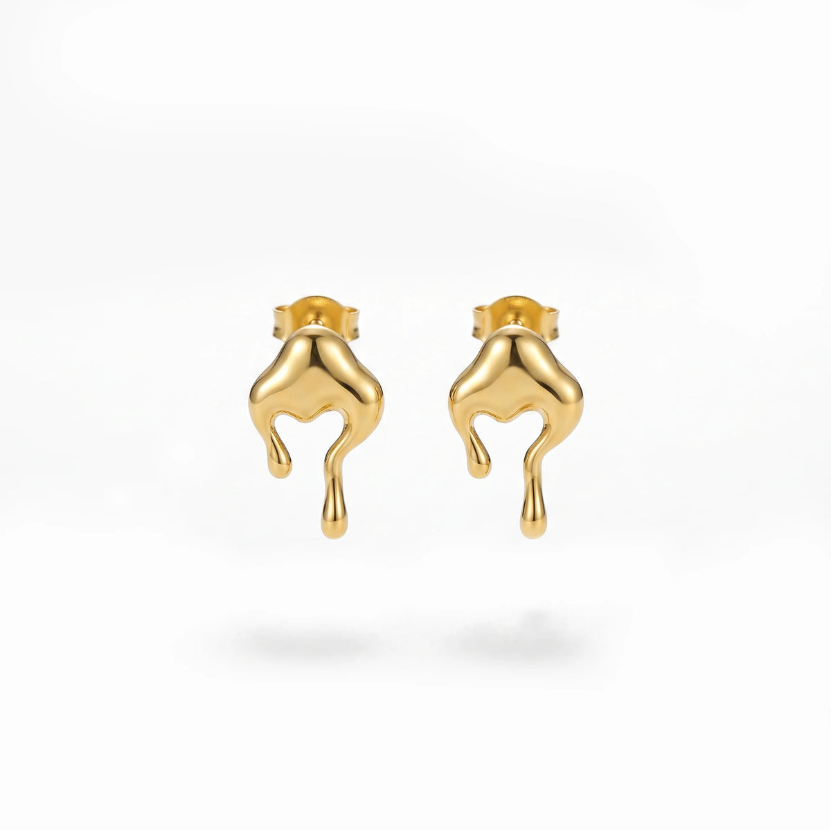 QIAOREN 13262 Polished Gold Tone Melting Heart Stud Earrings Irregular Drip Liquid Love Ear Studs Minimalist Abstract