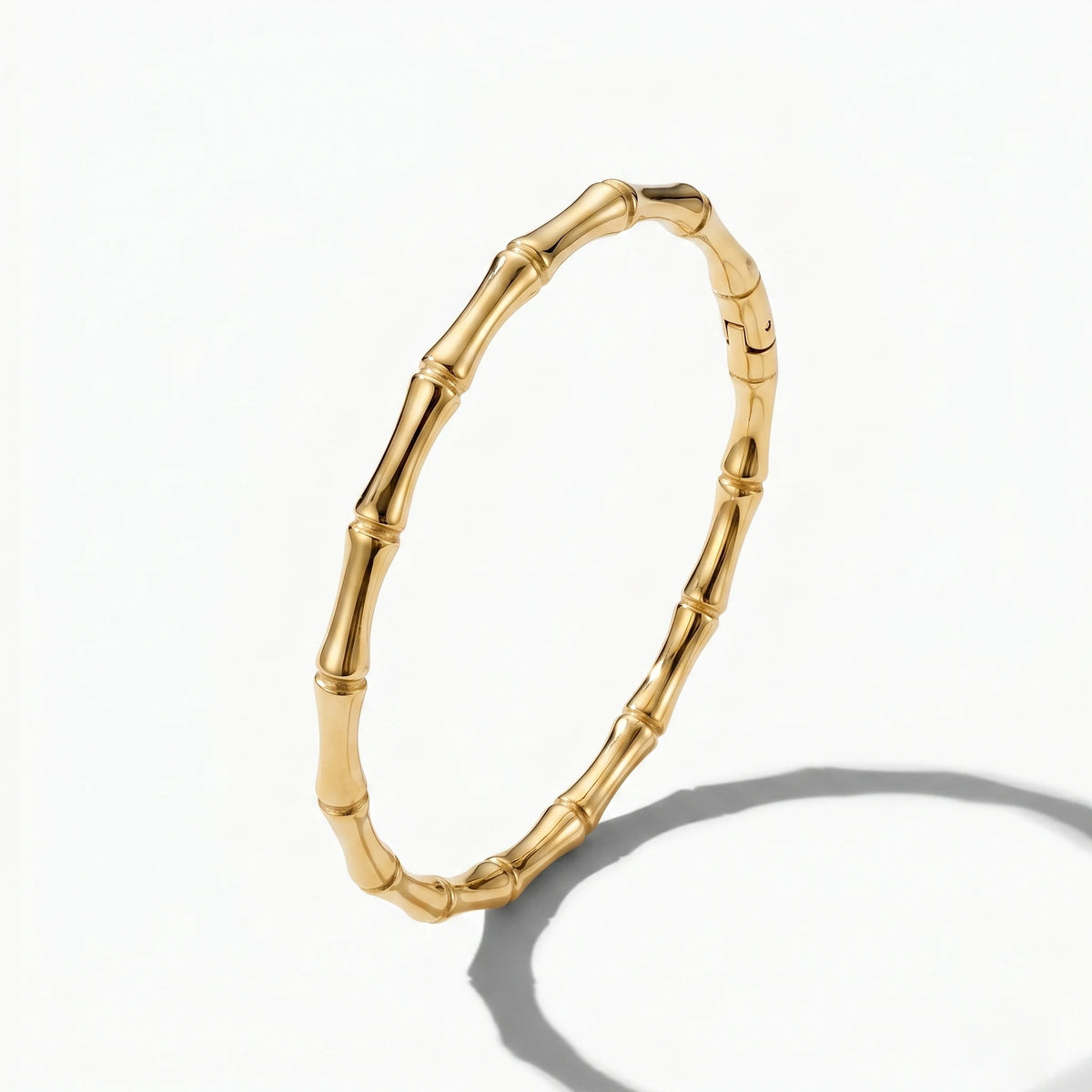 QIAOREN 12766 Stainless Steel 18K Gold Bamboo Joint Hinged Bangle Minimal Open Clasp Stack Wrist Bracelet for Women Daily Gift