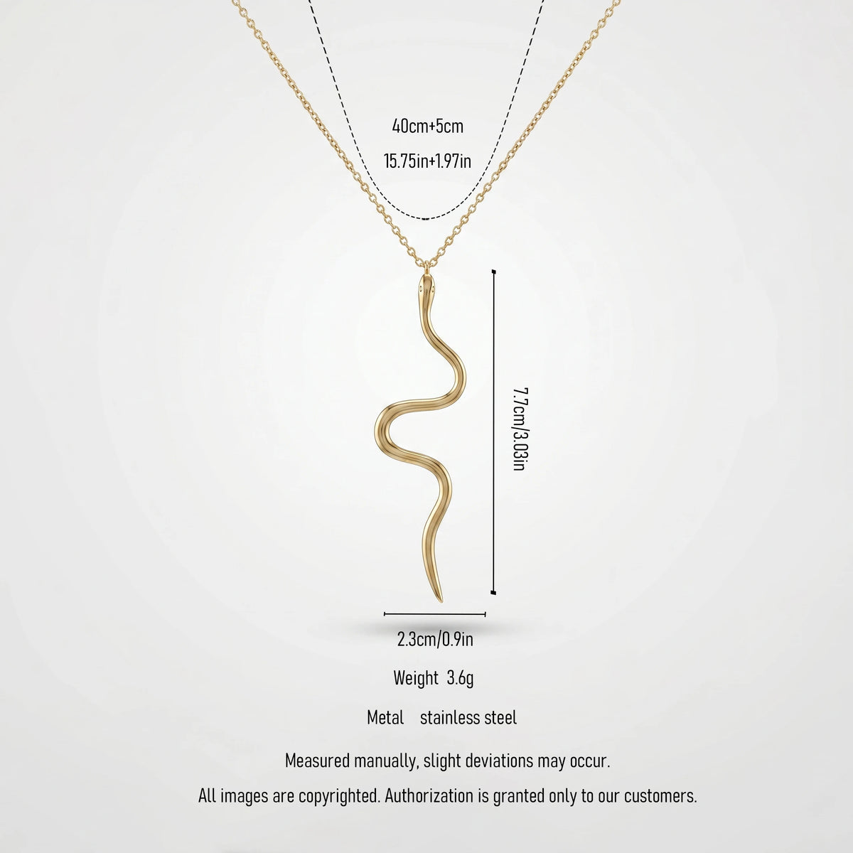 QIAOREN 11241 Delicate Edgy Snake Pendant Necklace 18K Gold Plated Stainless Steel Everyday Wear Jewelry for Women