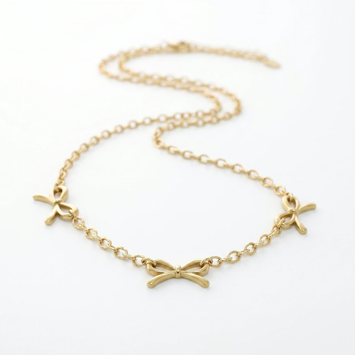 QIAOREN 12868 18K Gold Plated Coquette Bow Necklace, Waterproof Tarnish Free Stainless Steel Ribbon Charm Jewelry for Women