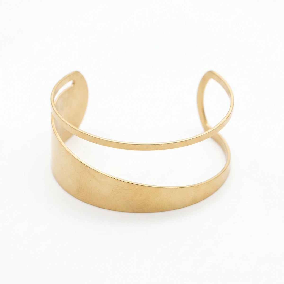 QIAOREN 10895 Asymmetrical Layered Open Cuff Stainless Steel Gold Plated Polished Statement Bangle Hypoallergenic for Women