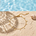 QIAOREN 13365 Gold Plated Stainless Steel Sunburst Disc Charm Bracelet Dainty Minimalist Layering Bracelet for Women
