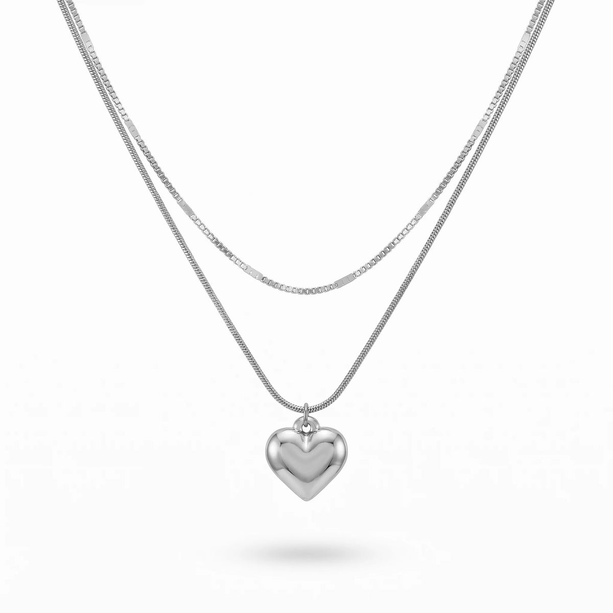 QIAOREN 11235 18K Gold Plated Double Layer Stainless Steel Heart Pendant Necklace Tarnish Free Waterproof Jewelry for Women