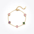 QIAOREN 13415 Stainless Steel CZ Crystal Bracelet Colorful Gemstone Charm Jewelry Dainty Chain Bracelet for Women