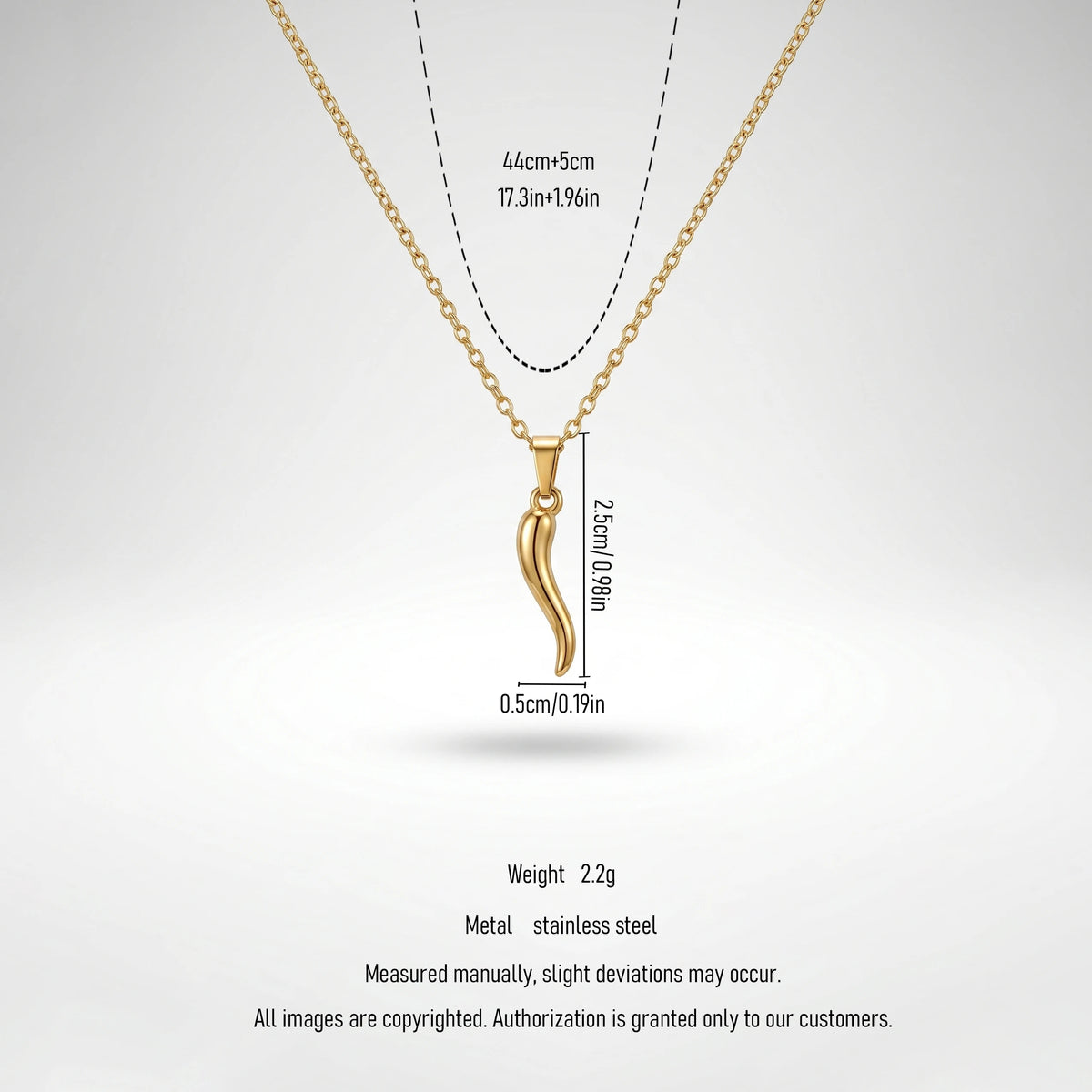 QIAOREN 11953 Elegant Minimalist Italian Horn Necklace Gold Stainless Steel Lucky Chili Pendant Protection Amulet Gift for EU US